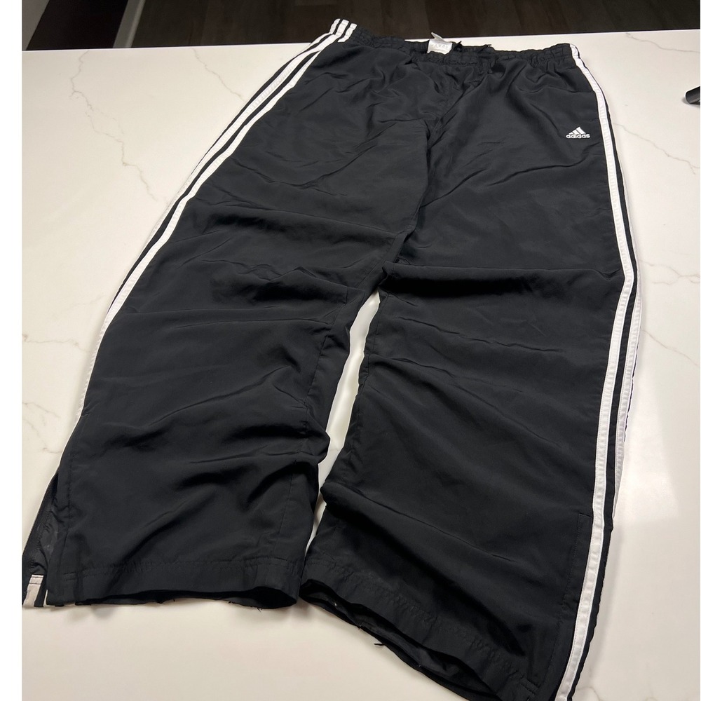 Adidas Track Pants Mens XL Black White 3 Stripe Windbreaker baggy